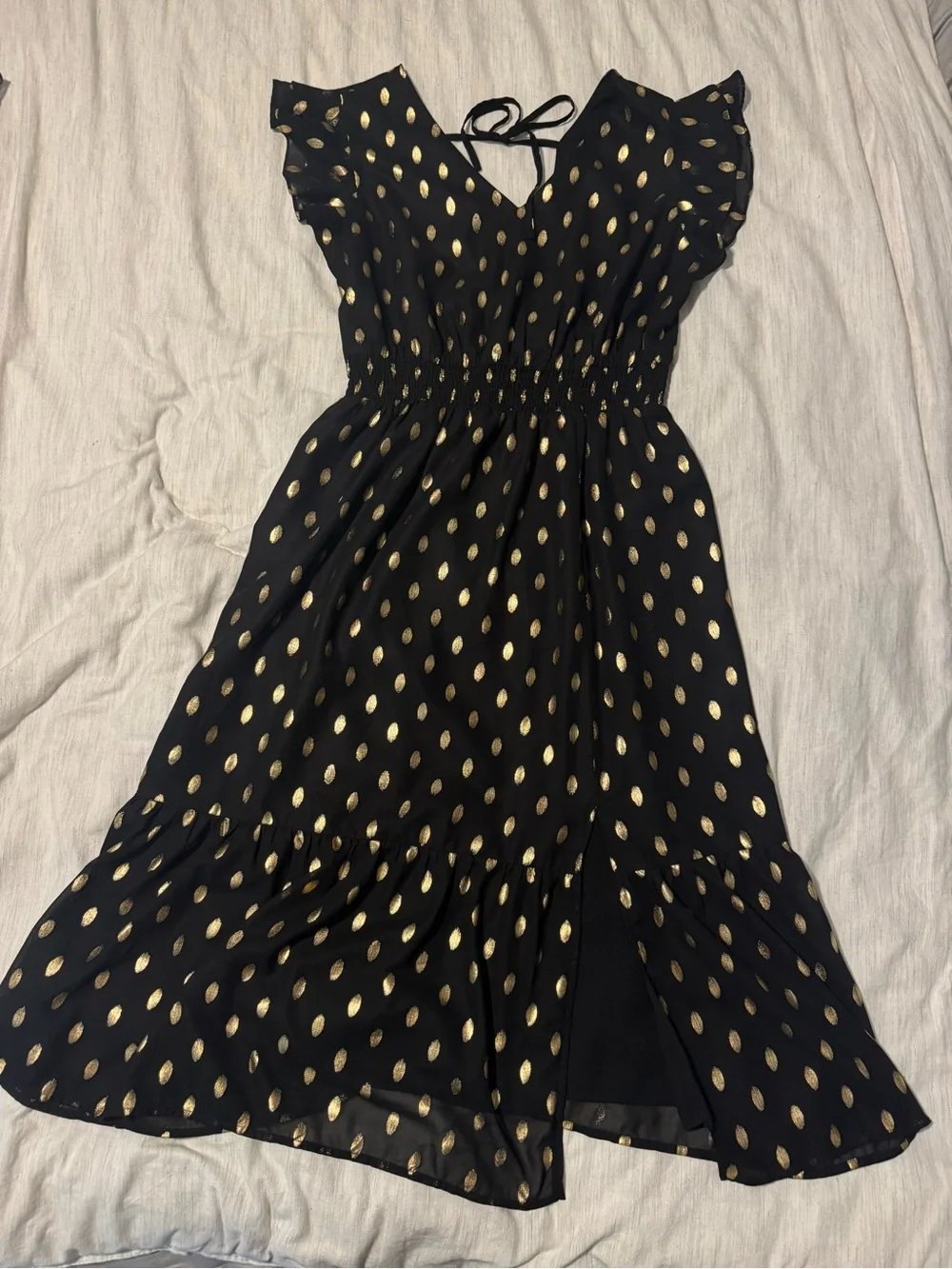 Grace Karin Black Midi Dress with Gold Metallic Dots - Picture 1 of 4